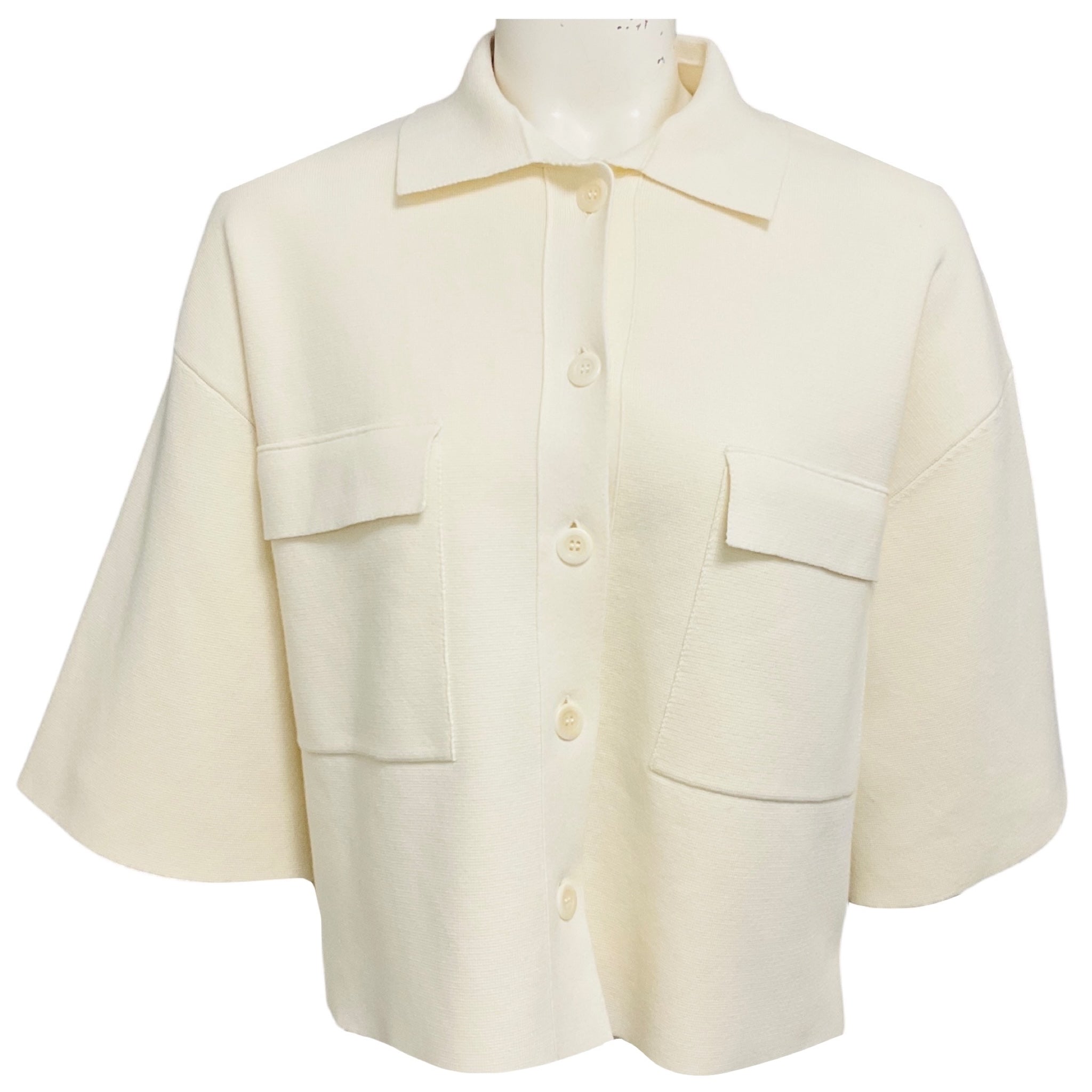Nude Off White Milano Stitch Knit Short Sleeved Shirt Jacket with Pockets
