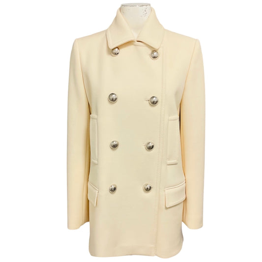 Gucci Ivory Double Breasted Wool Pea Coat with Silver Buttons