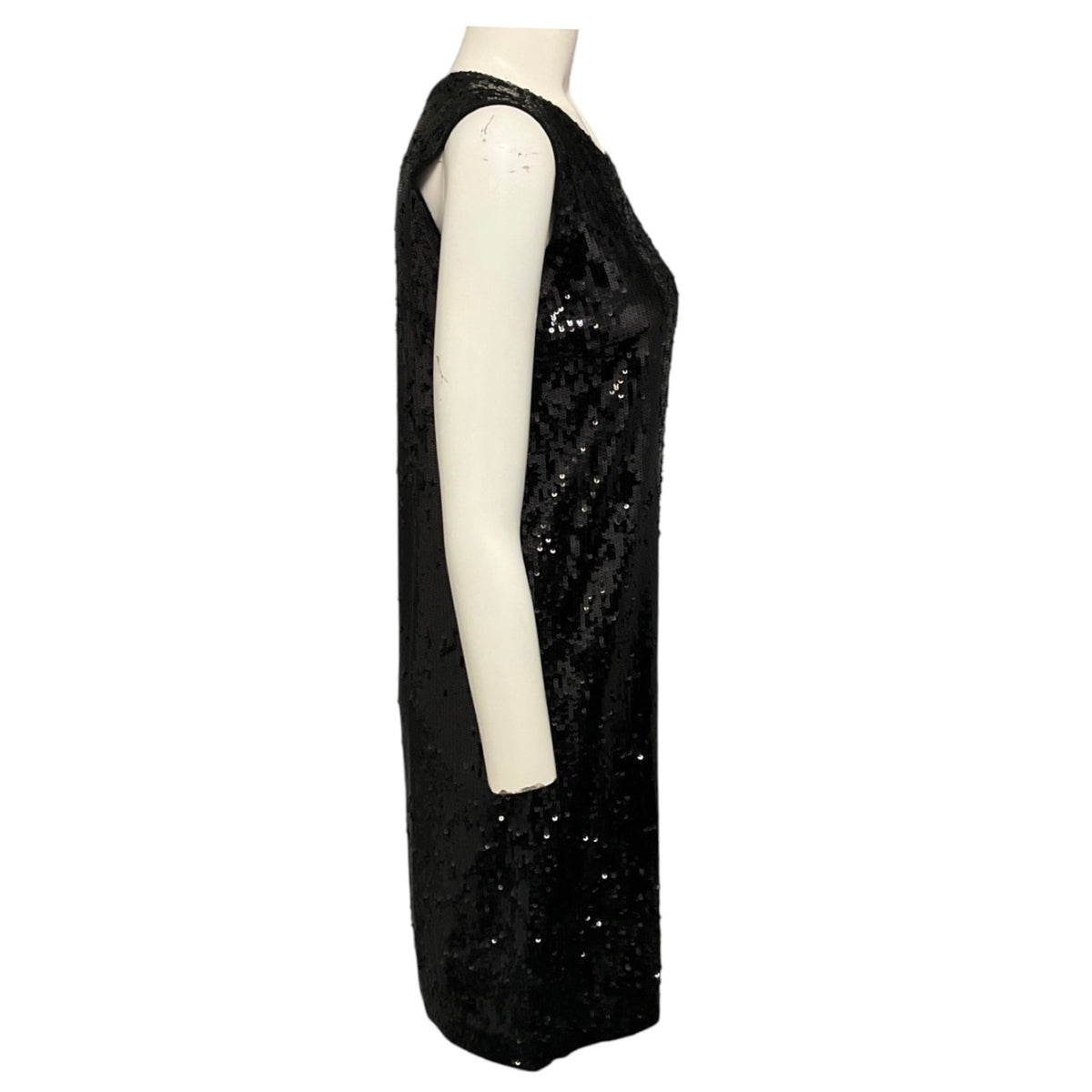 Donna Karan Black Sequined Wetlook Cashmere Sleeveless Dress