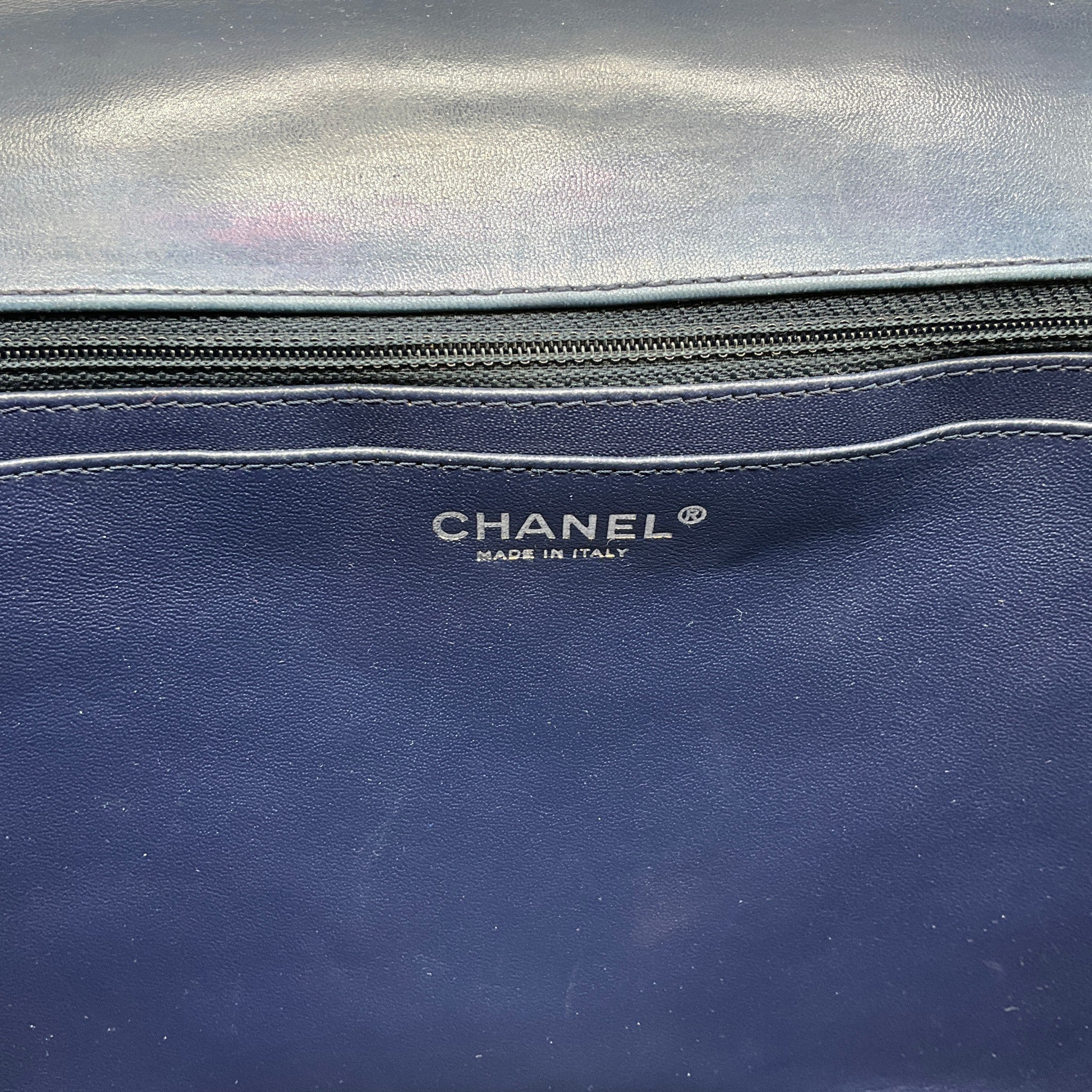 Chanel Navy Blue Patent Leather Maxi Flap Bag
