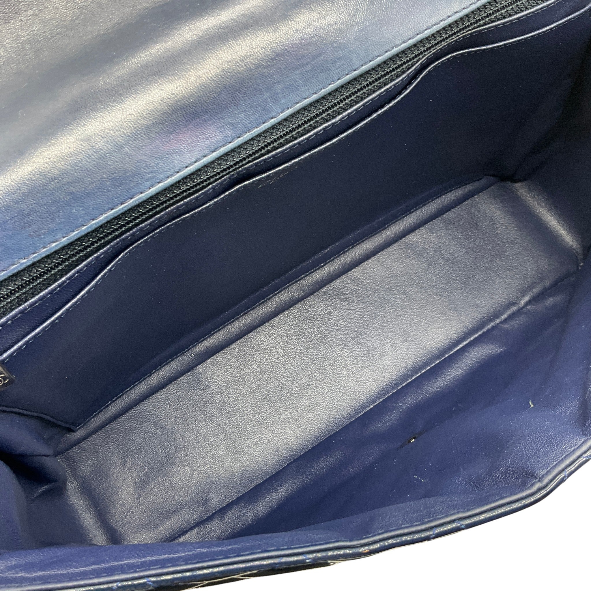Chanel Navy Blue Patent Leather Maxi Flap Bag