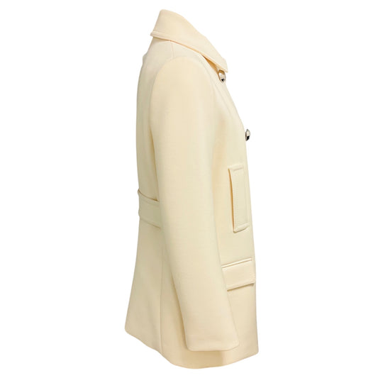 Gucci Ivory Double Breasted Wool Pea Coat with Silver Buttons