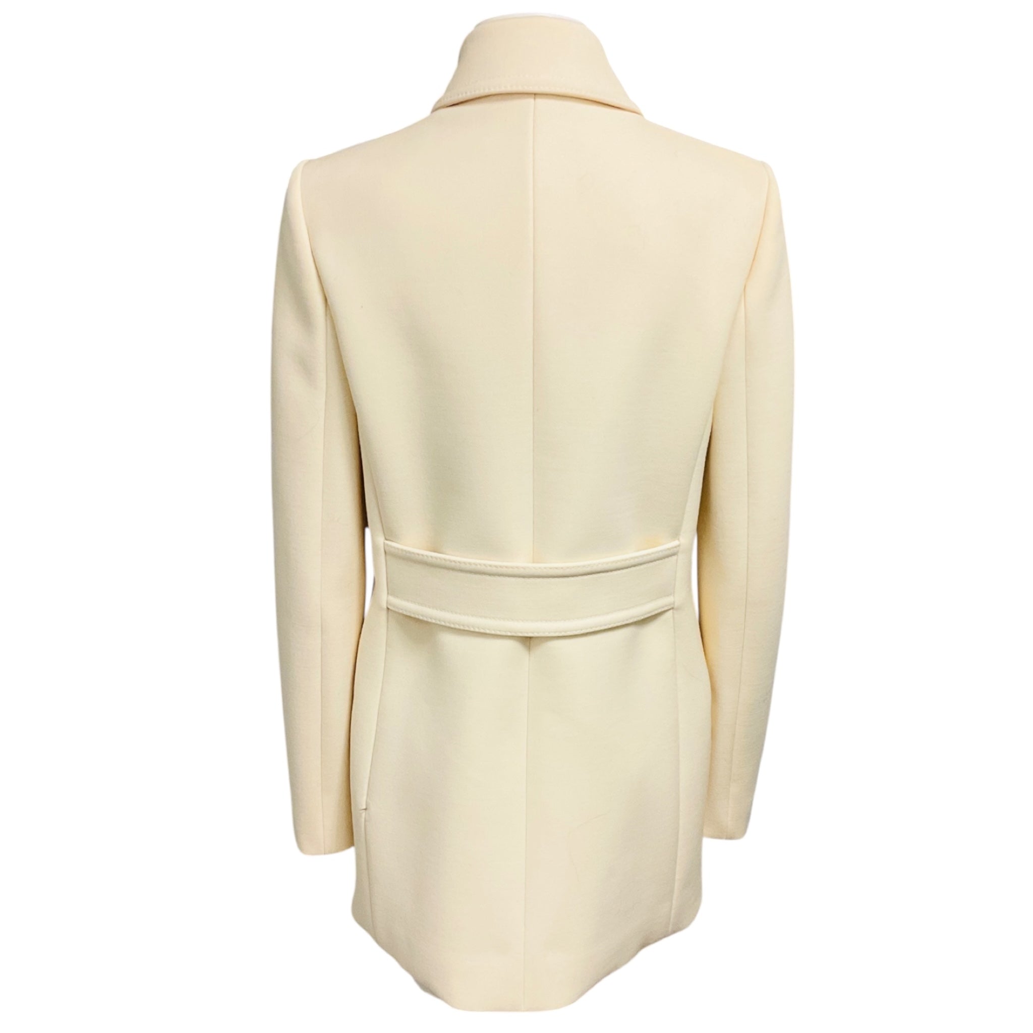 Gucci Ivory Double Breasted Wool Pea Coat with Silver Buttons