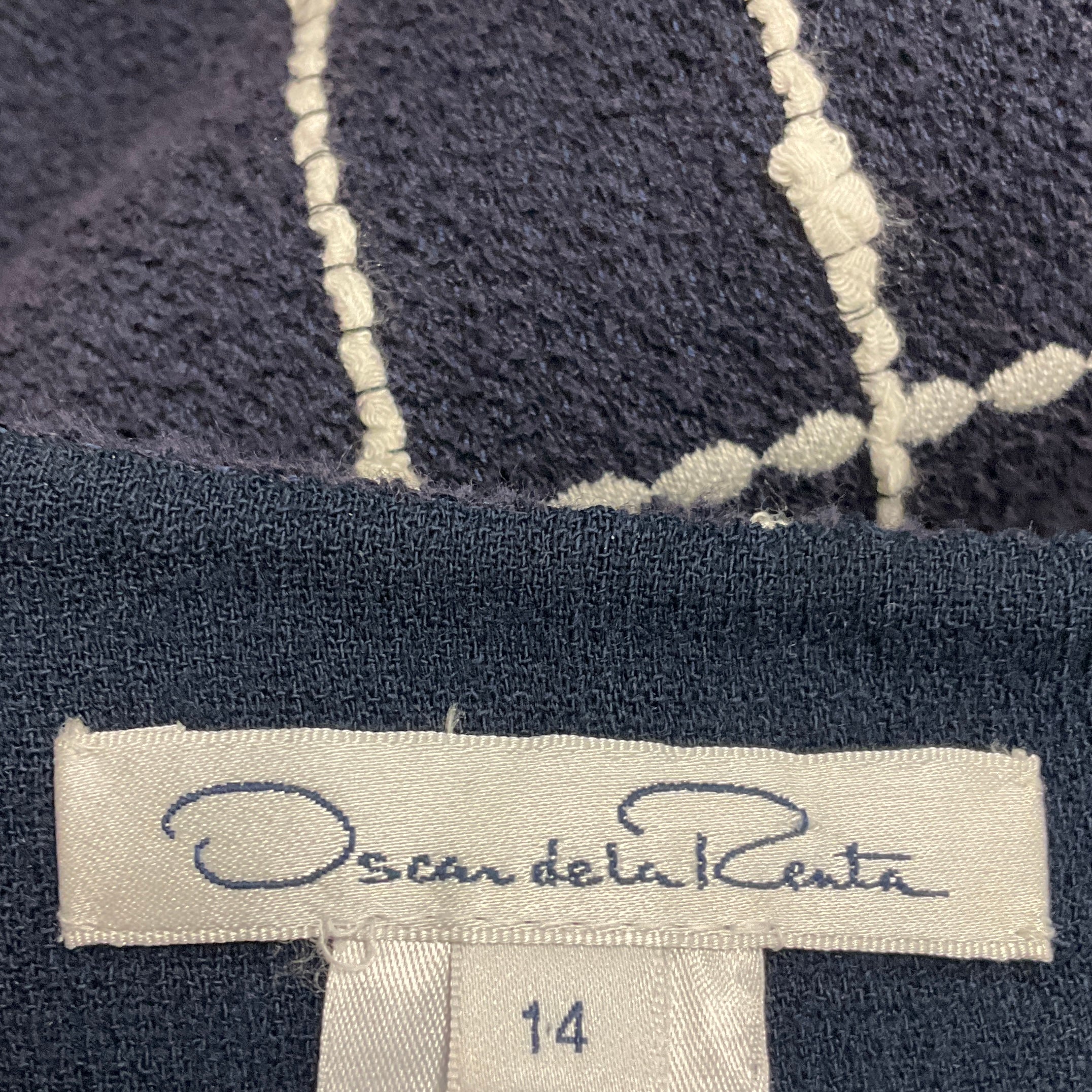 Oscar de la Renta Navy / White Boucle Tweed Windowpane Check Top and Pants Set