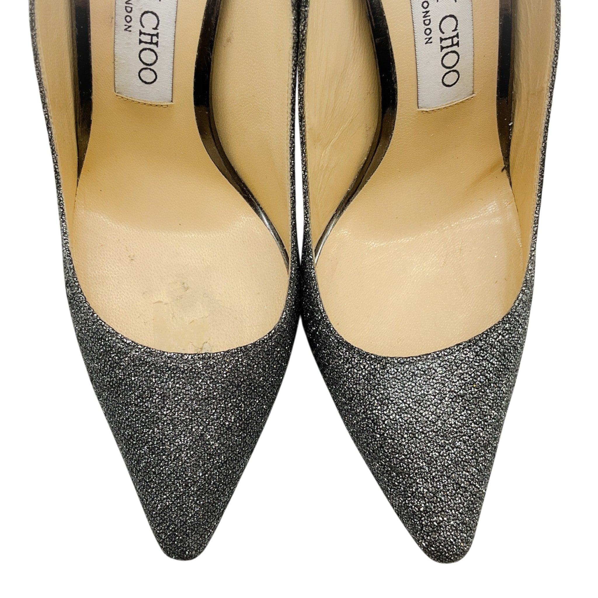 Jimmy Choo Silver Pewter Shimmer Pumps