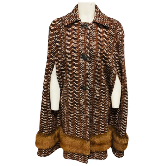 Missoni Brown Wool Knit Cape with Fur Trim