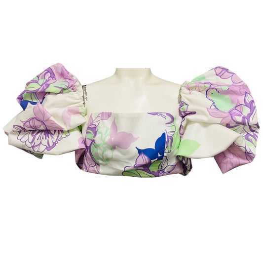 Leo Lin Purple Multi Begonia Print Simone Puff Top
