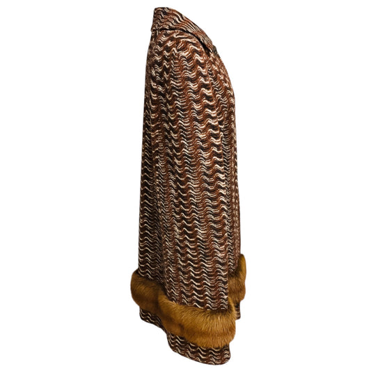 Missoni Brown Wool Knit Cape with Fur Trim