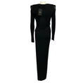 Load image into Gallery viewer, Versace Black Long Sleeved Deep V-Neck Leather Trimmed Jersey Stretch Maxi Dress
