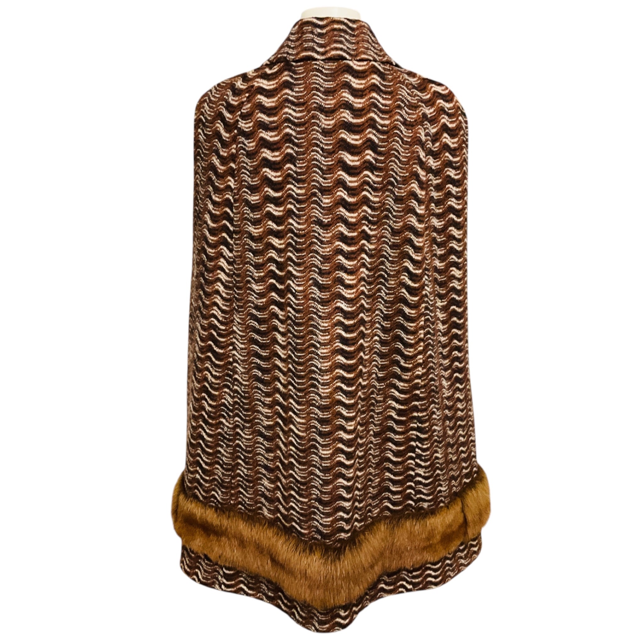 Missoni Brown Wool Knit Cape with Fur Trim