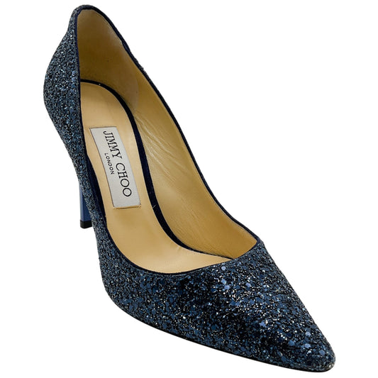 Jimmy Choo Navy Blue Glitter Pumps
