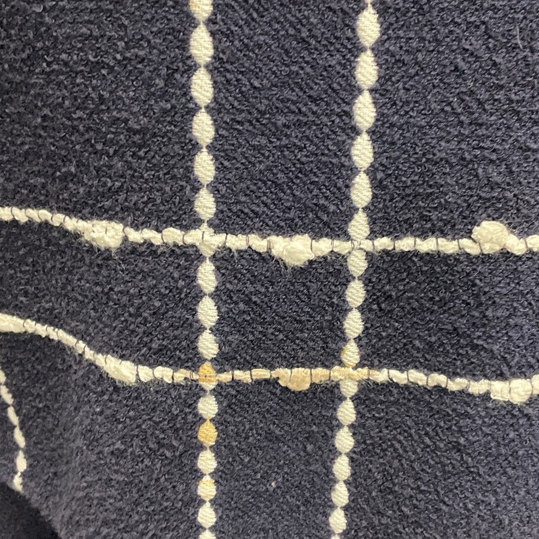 Oscar de la Renta Navy / White Boucle Tweed Windowpane Check Top and Pants Set