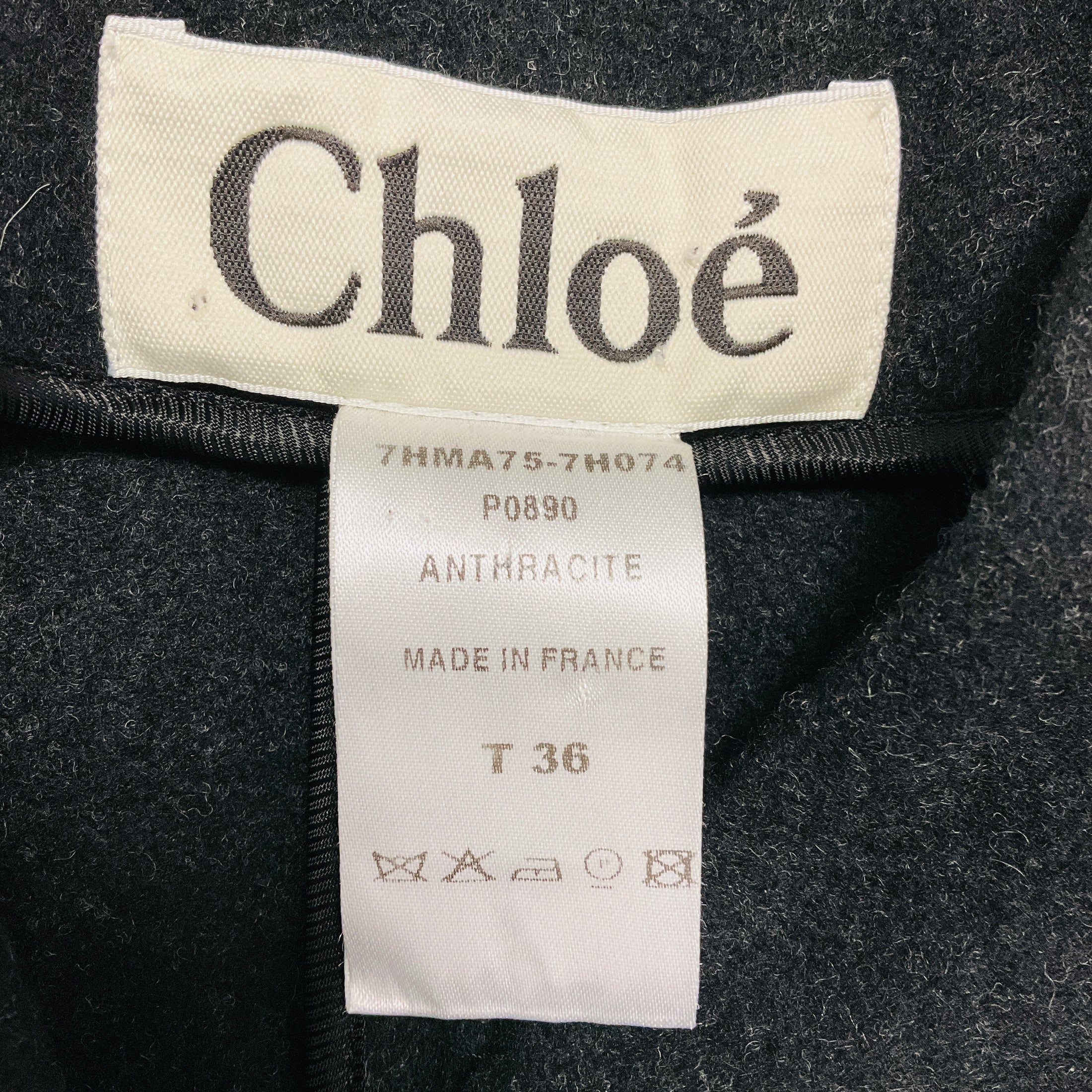 Chloe Anthracite Grey Belted Wool Coat with Asymmetrical Buttons
