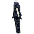 Load image into Gallery viewer, Oscar de la Renta Navy / White Boucle Tweed Windowpane Check Top and Pants Set
