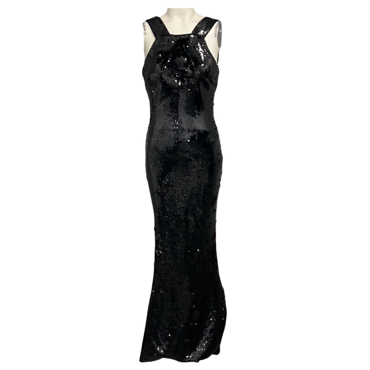 Roland Mouret Black Sleeveless Sequined Gown with Rosette Detail