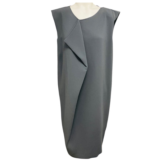 Max Mara Slate Grey Draped Detail Sleeveless Crepe Midi Dress
