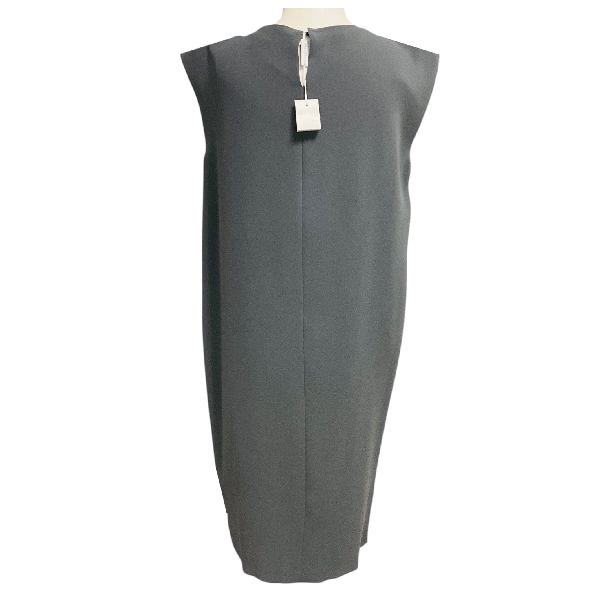 Max Mara Slate Grey Draped Detail Sleeveless Crepe Midi Dress