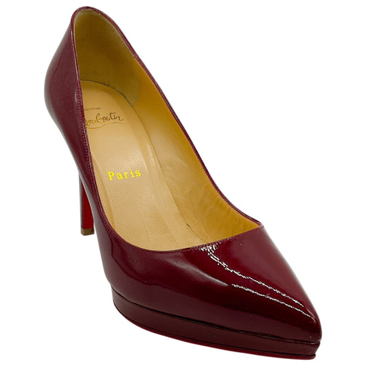 Christian Louboutin Dark Red Patent Leather Pigalle Plato Platform Pumps
