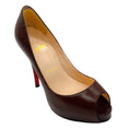 Load image into Gallery viewer, Christian Louboutin Brown Very Prive 120 Peep Toe Leather Pumps
