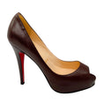 Load image into Gallery viewer, Christian Louboutin Brown Very Prive 120 Peep Toe Leather Pumps
