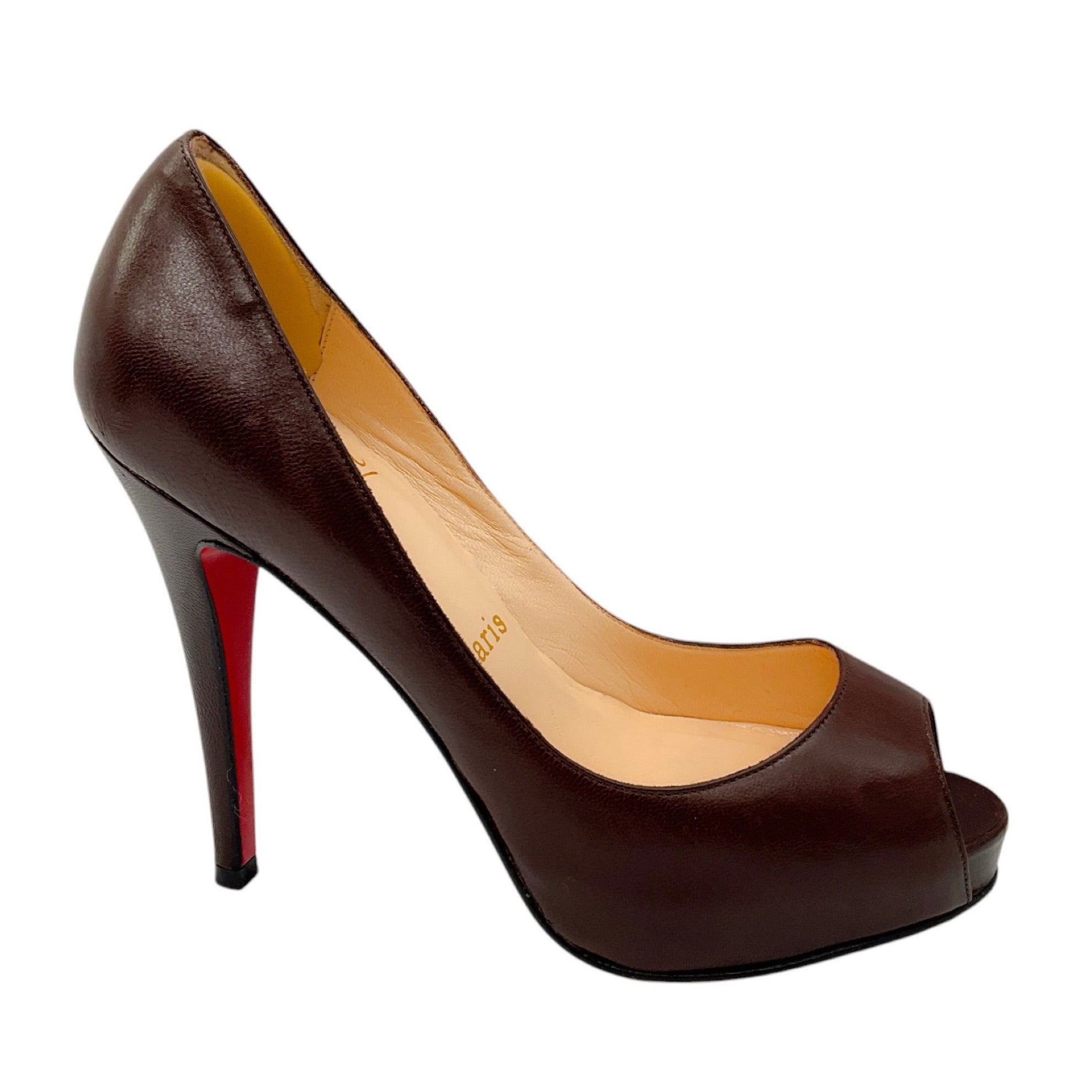 Christian Louboutin Brown Very Prive 120 Peep Toe Leather Pumps