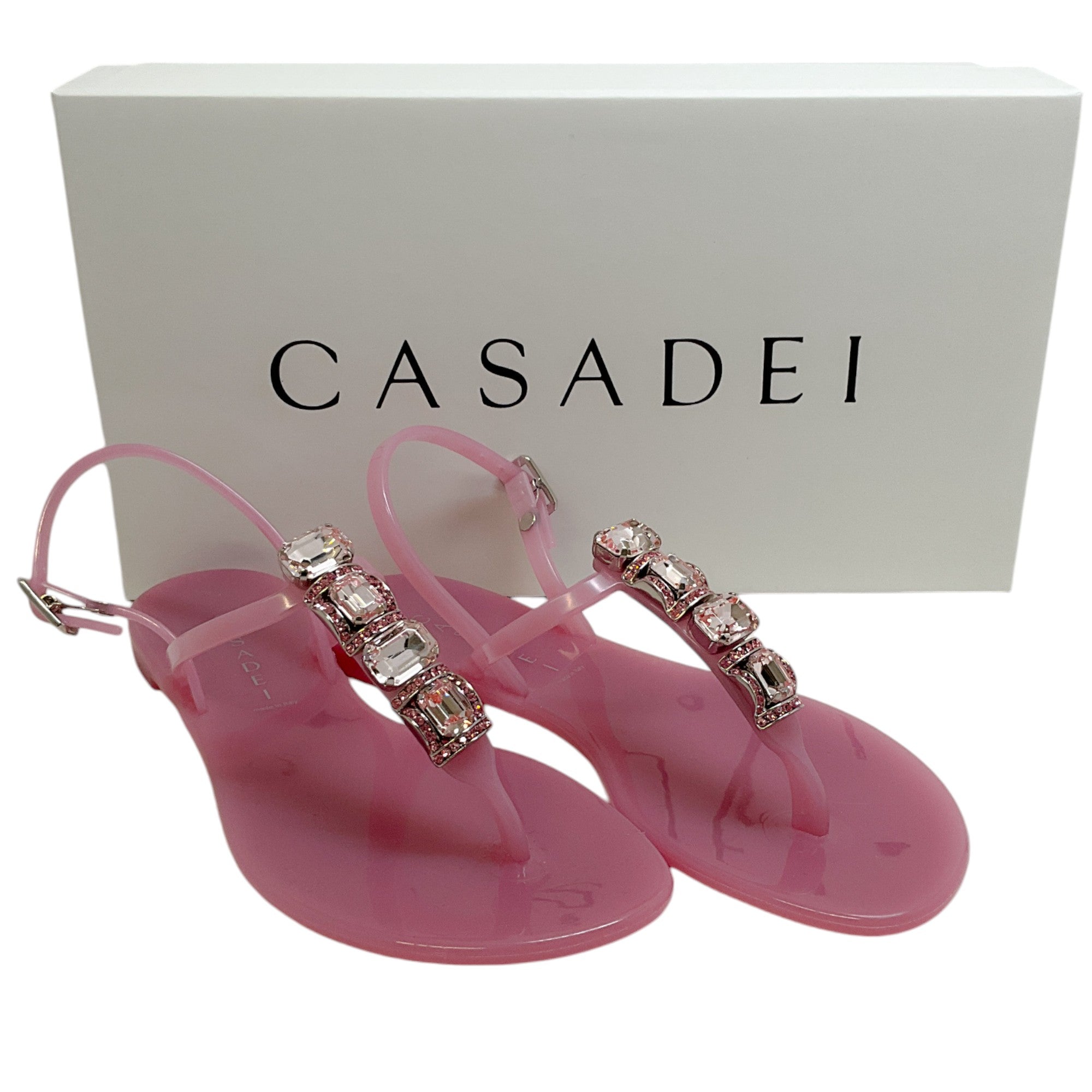 Casadei Beah Pinkhouse Jeweled Jelly Sandals