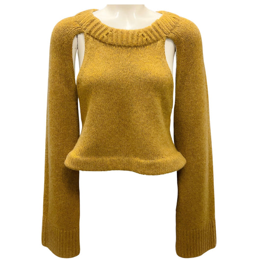 Khaite Gold Cut Out Detail Cropped Knit Sweater