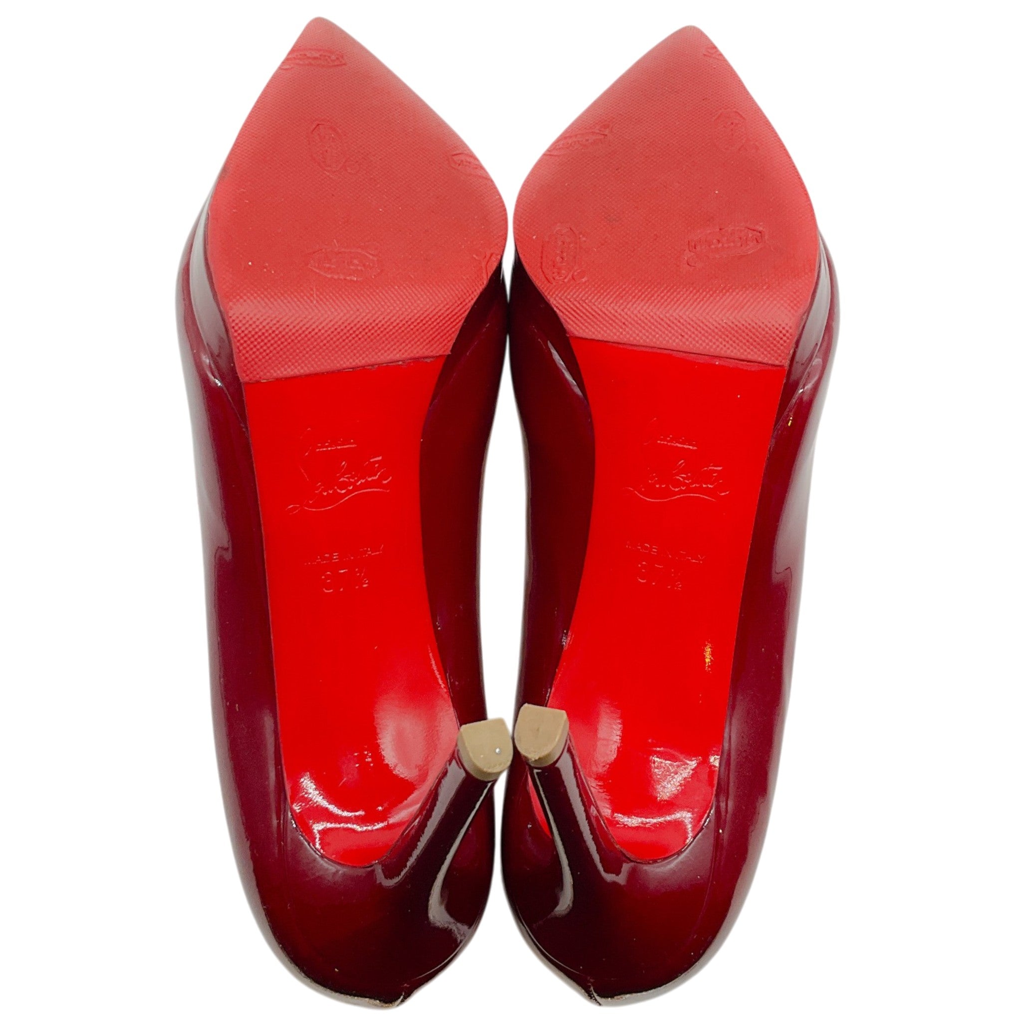 Christian Louboutin Dark Red Patent Leather Pigalle Plato Platform Pumps