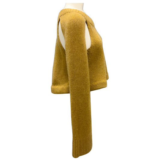 Khaite Gold Cut Out Detail Cropped Knit Sweater