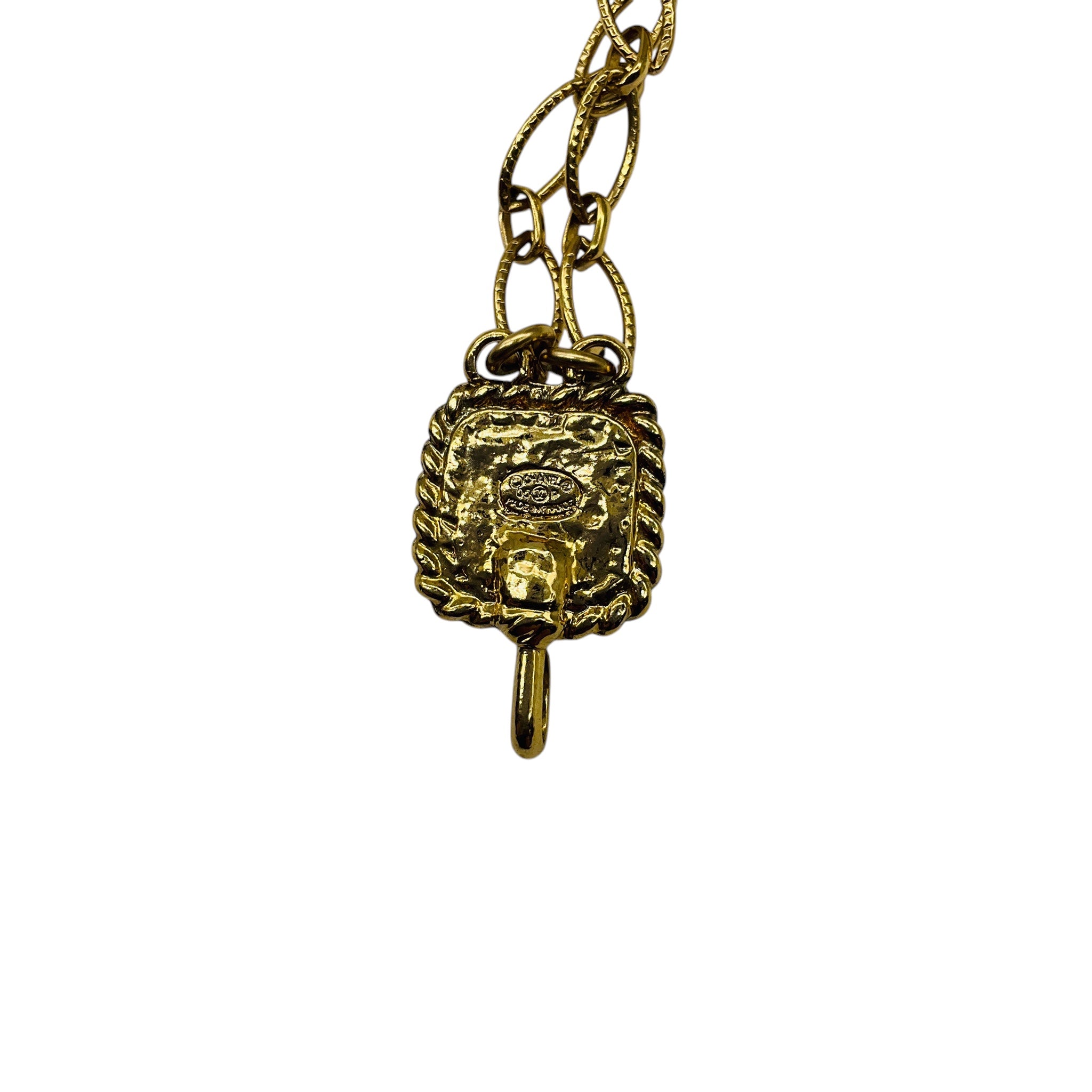 Chanel 2005 Turquoise, Pearl, Amethyst, and Green Stone Embellished Long Gold Chain Necklace