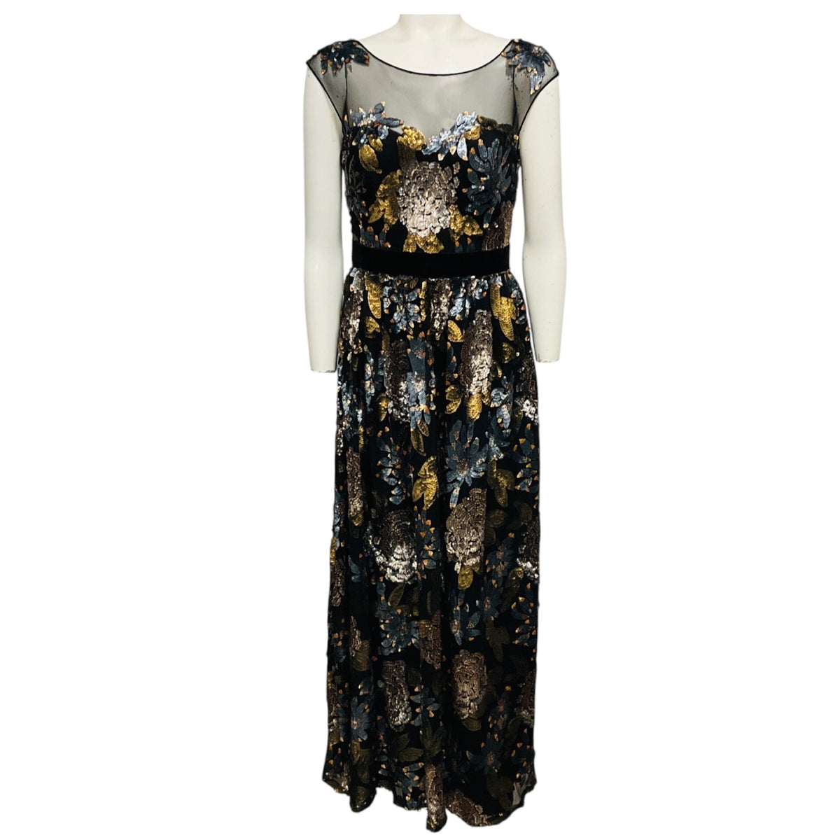 Badgley Mischka Black / Copper / Bronze Metallic Sequin Embellished Gown
