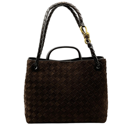 Bottega Veneta Brown Suede Intrecciato Medium Andiamo Shoulder Bag
