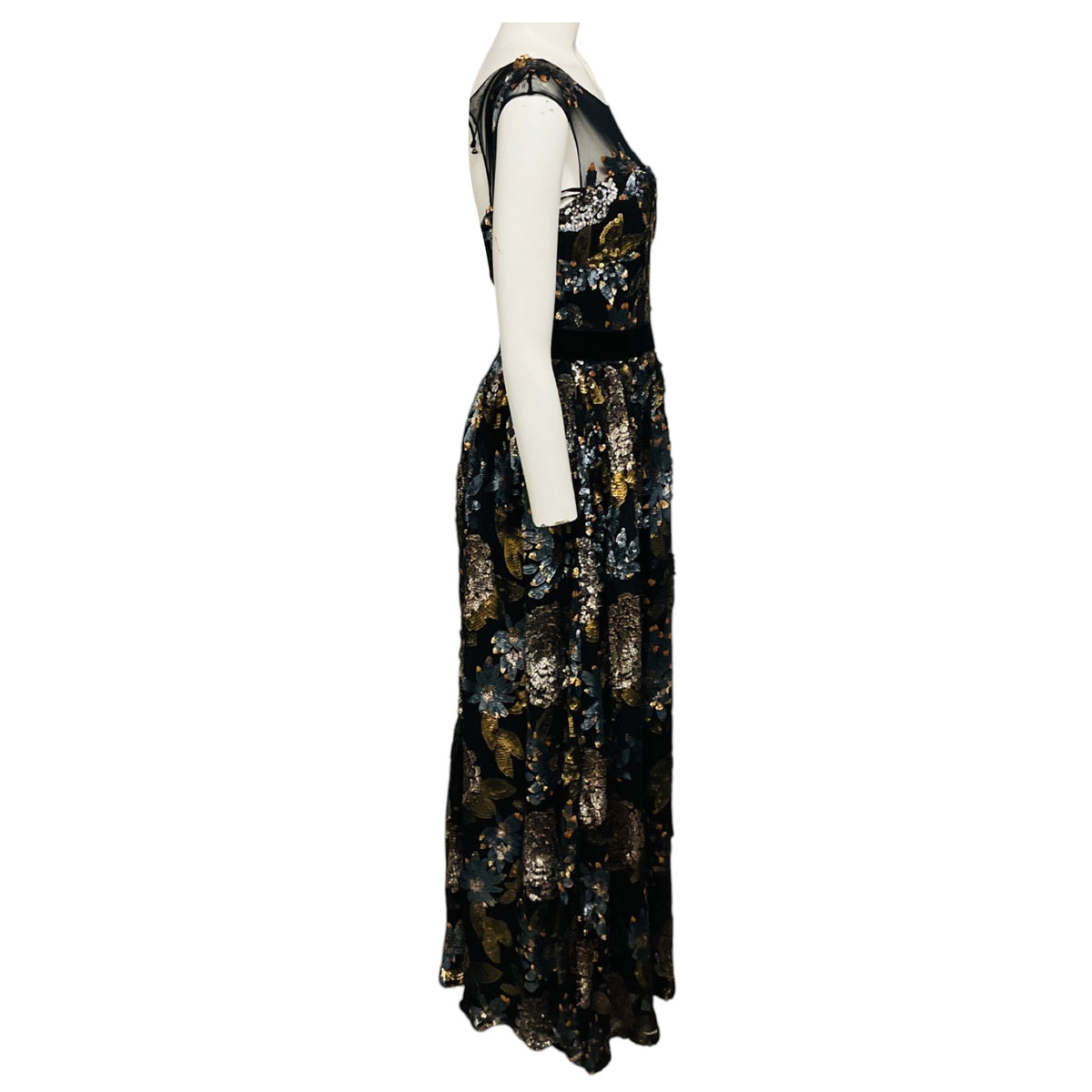 Badgley Mischka Black / Copper / Bronze Metallic Sequin Embellished Gown