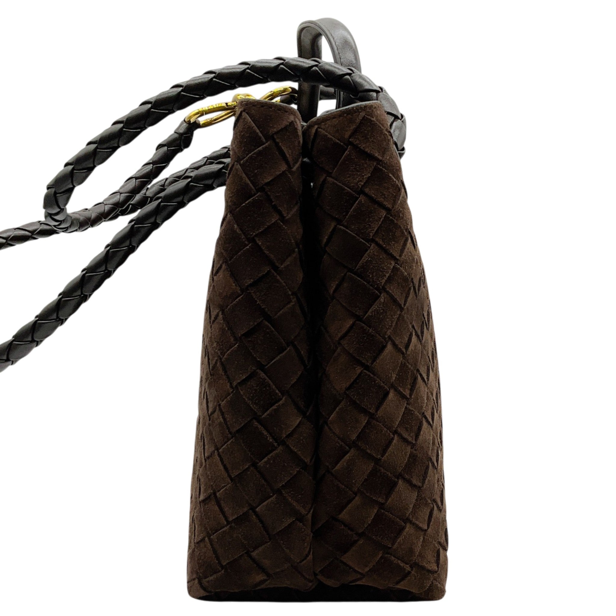 Bottega Veneta Brown Suede Intrecciato Medium Andiamo Shoulder Bag