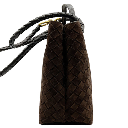 Bottega Veneta Brown Suede Intrecciato Medium Andiamo Shoulder Bag