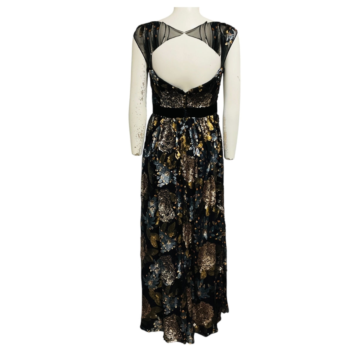 Badgley Mischka Black / Copper / Bronze Metallic Sequin Embellished Gown