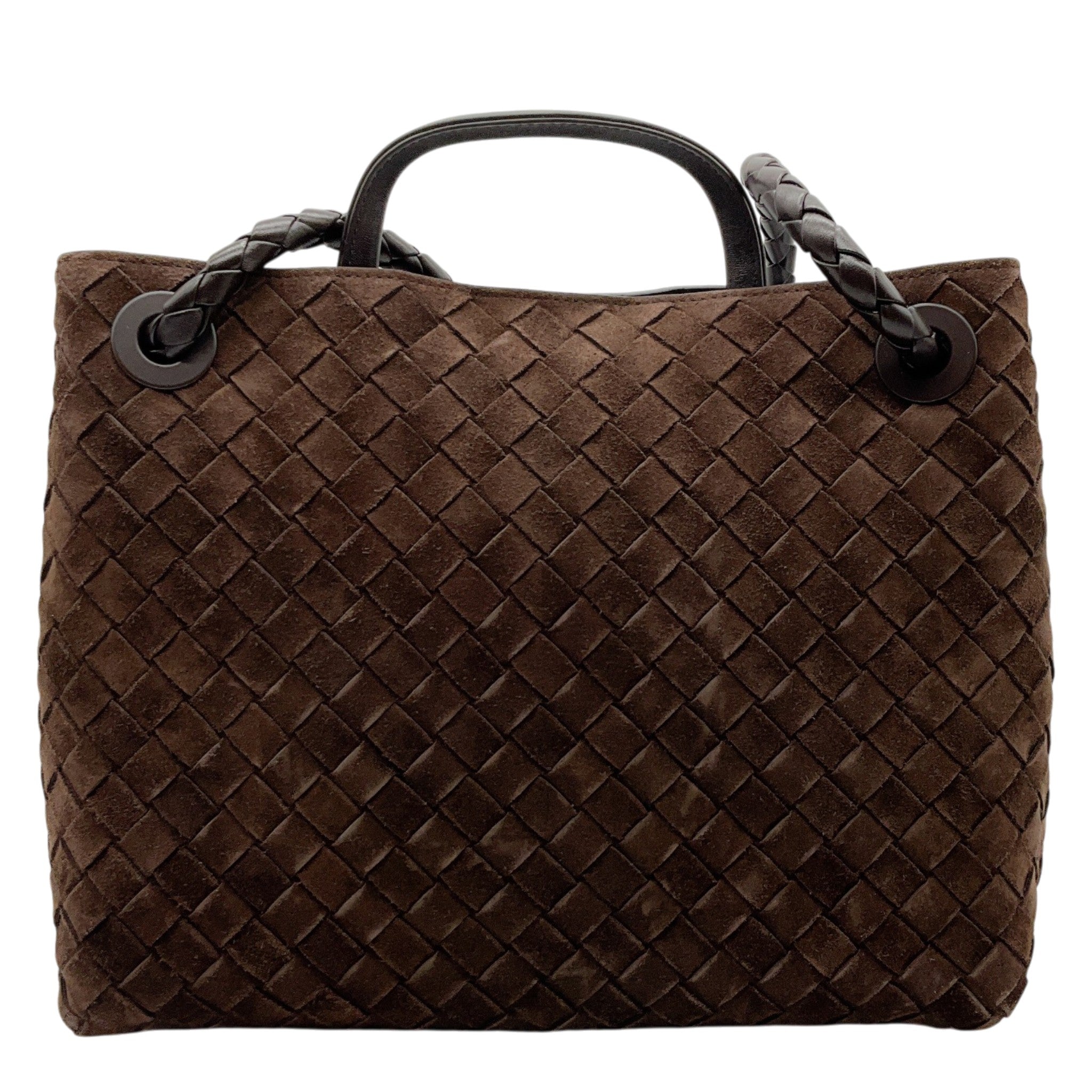 Bottega Veneta Brown Suede Intrecciato Medium Andiamo Shoulder Bag