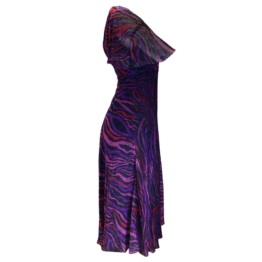 Prabal Gurung Purple Multi Twist Front Velvet Midi Dress