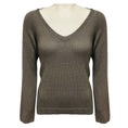 Load image into Gallery viewer, Brunello Cucinelli Taupe Sequined Cashmere and Silk Knit Long Sleeved V-Neck Pullover Sweater
