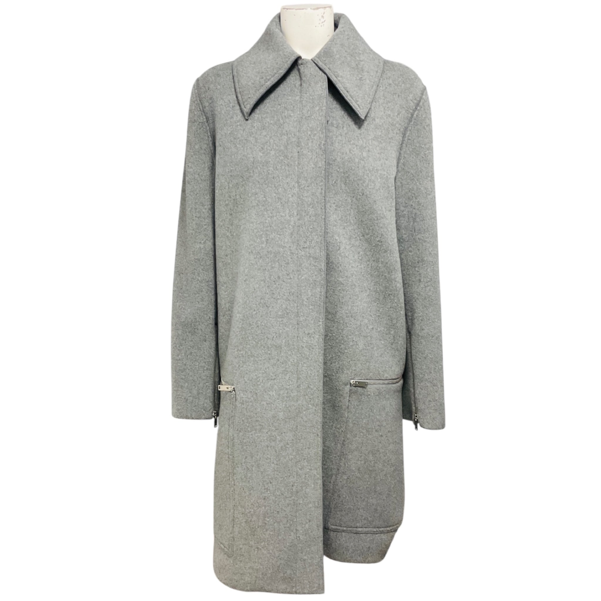 Stella McCartney Grey Zip Front Mid Length Wool Coat