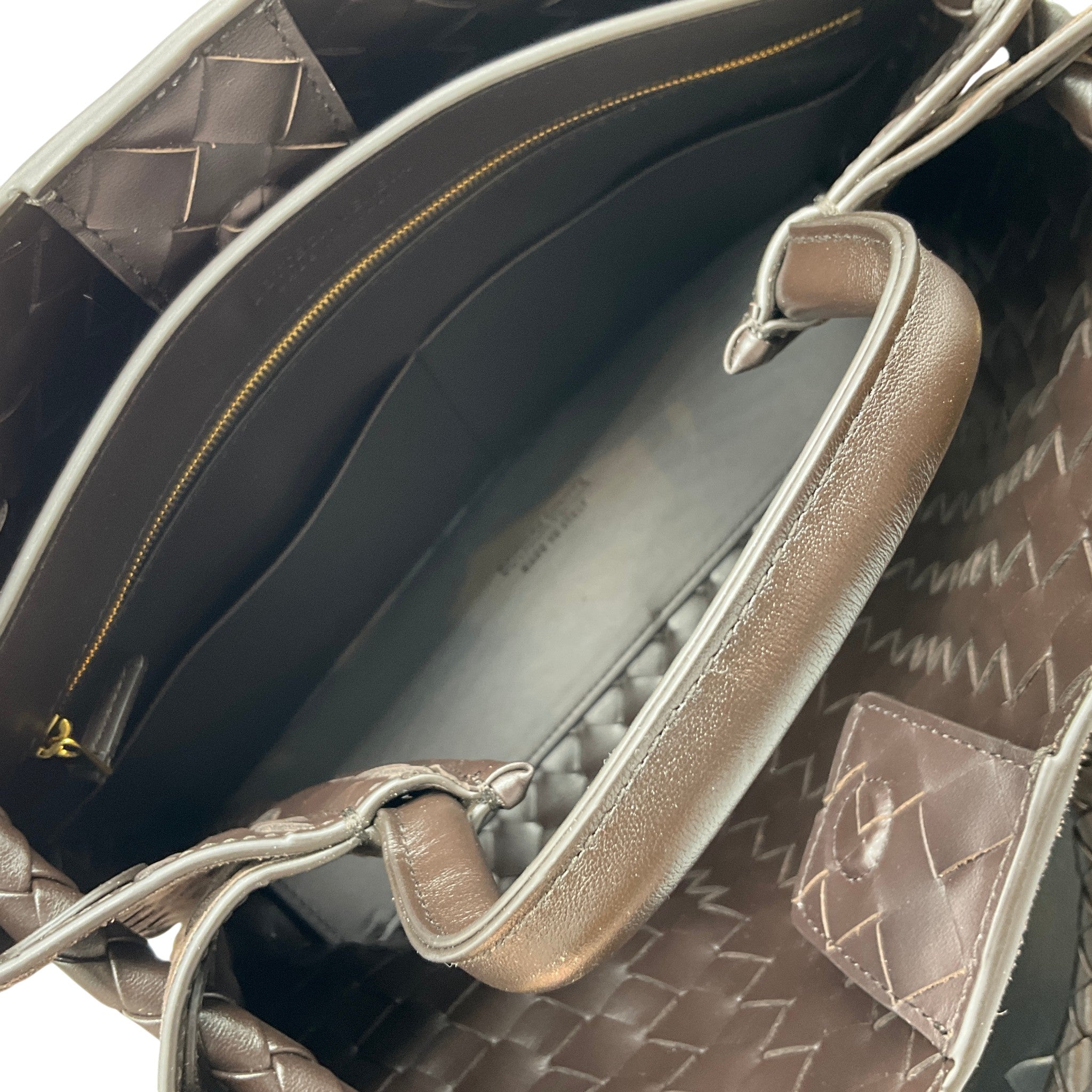Bottega Veneta Brown Suede Intrecciato Medium Andiamo Shoulder Bag