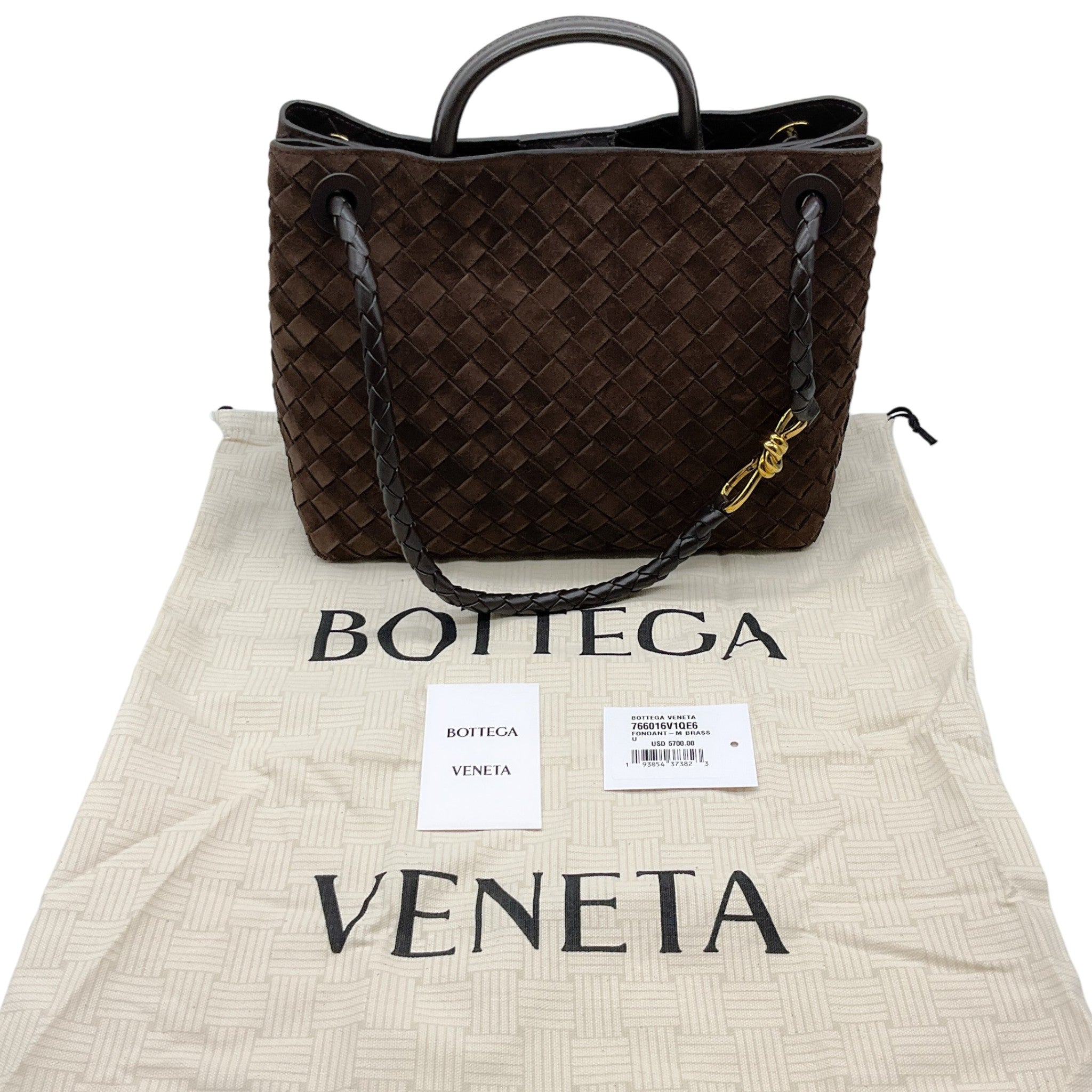 Bottega Veneta Brown Suede Intrecciato Medium Andiamo Shoulder Bag
