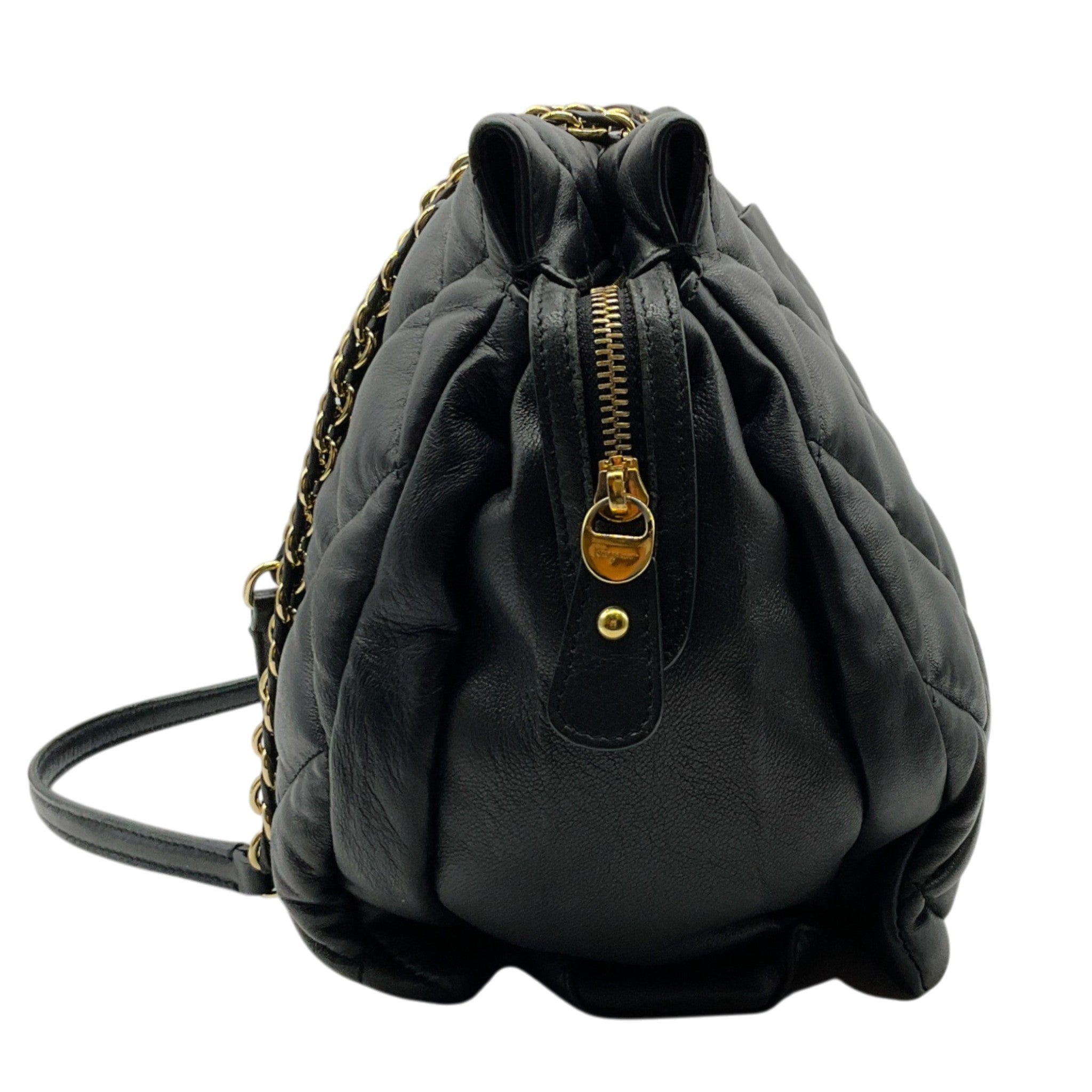 Salvatore Ferragamo Black Leather Quilted Shoulder Bag with Bow