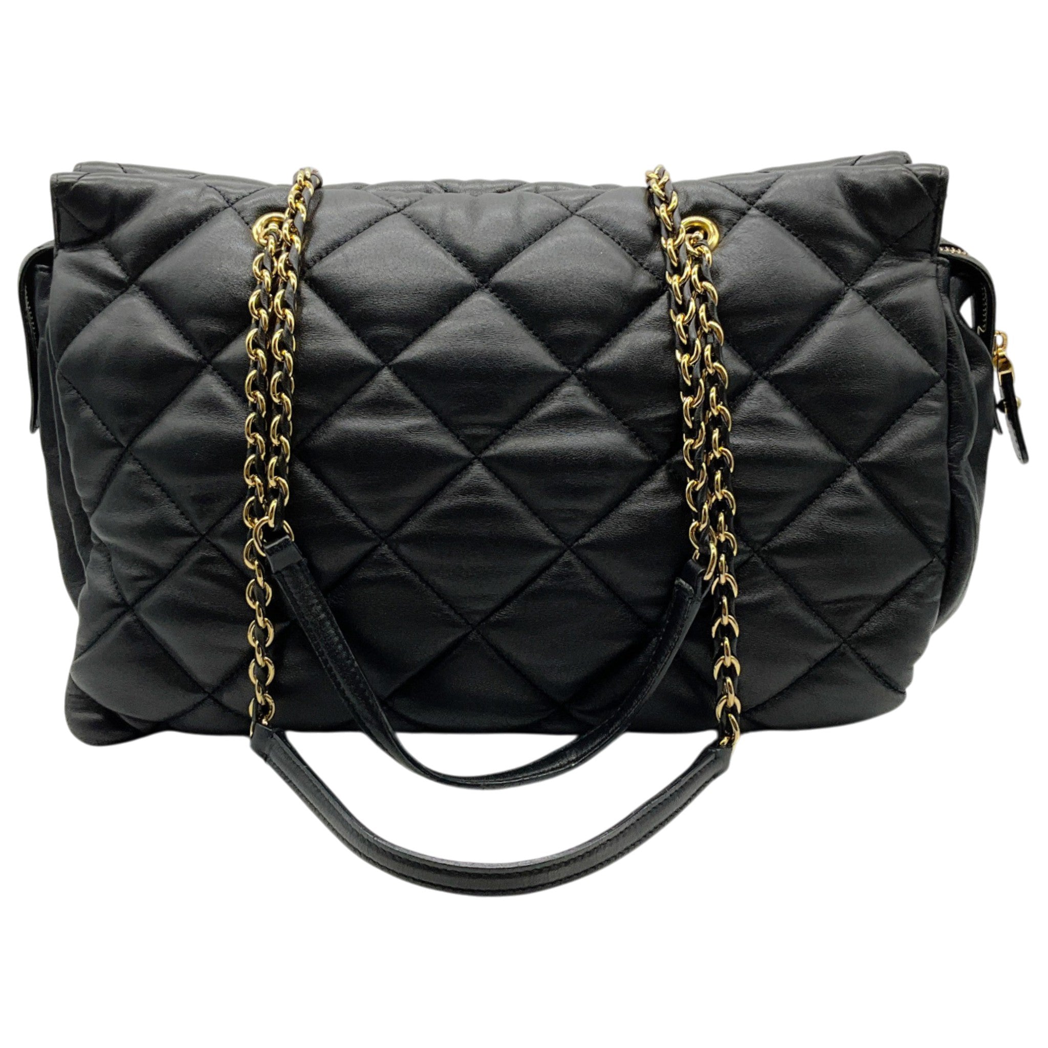Salvatore Ferragamo Black Leather Quilted Shoulder Bag with Bow