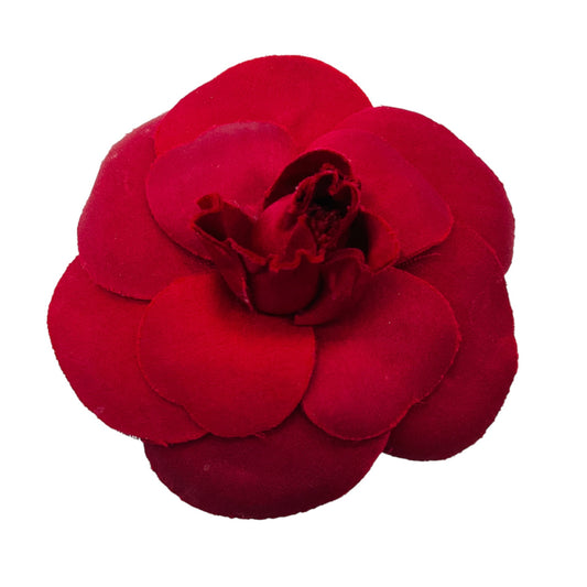 Chanel Vintage 1985 Dark Red Camellia Silk Brooch