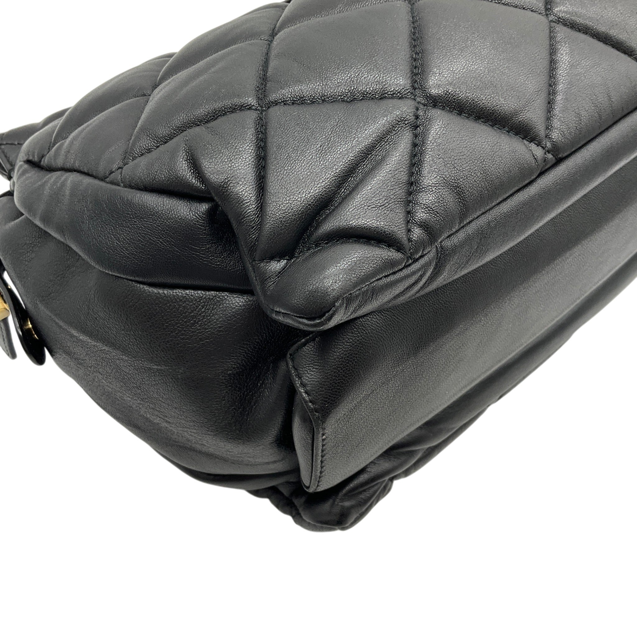 Salvatore Ferragamo Black Leather Quilted Shoulder Bag with Bow