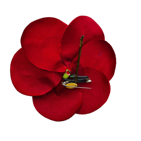Chanel Vintage 1985 Dark Red Camellia Silk Brooch