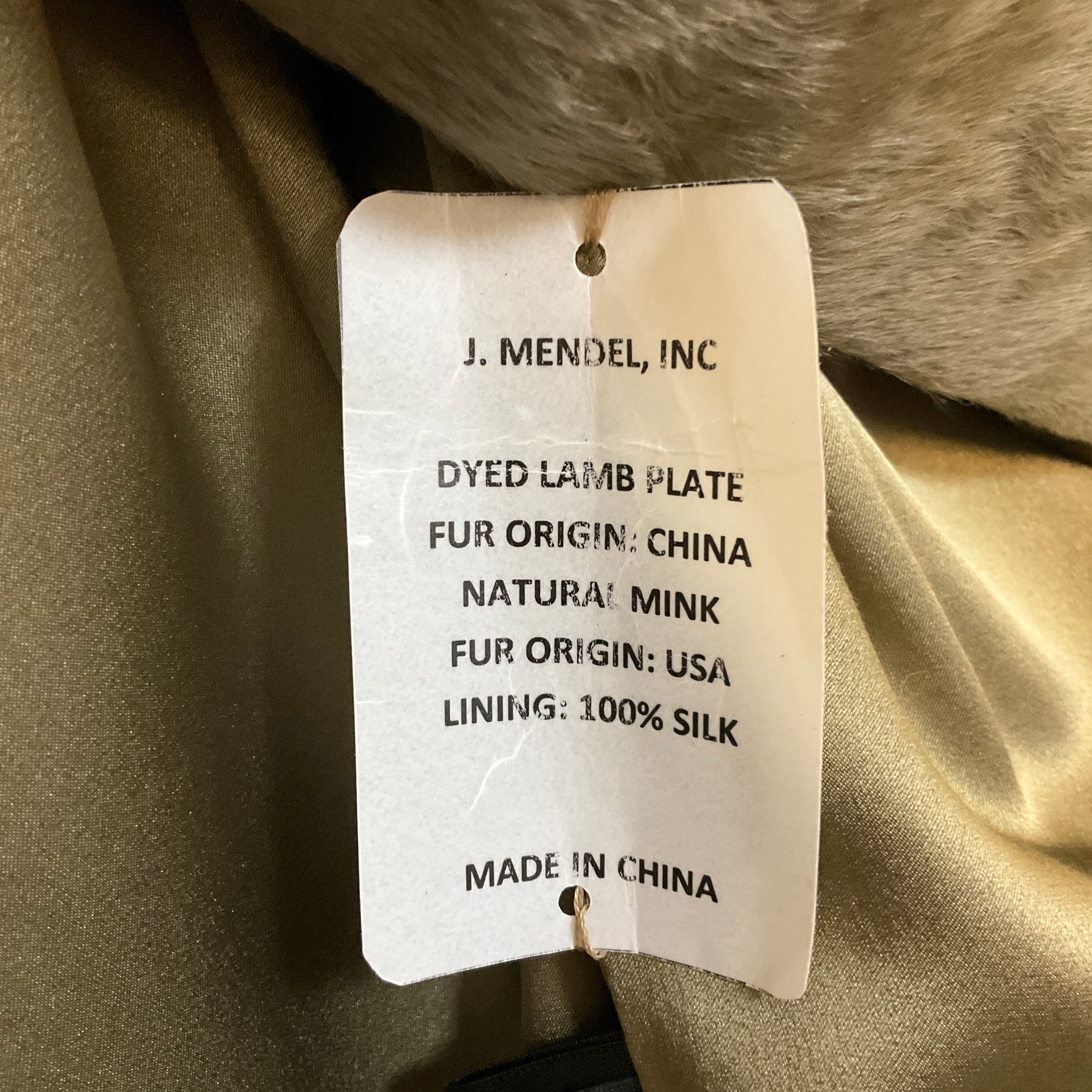 J. Mendel Olive Green / Brown Mink Fur Collar Short Sleeved Lamb Fur Coat with Silk Lining