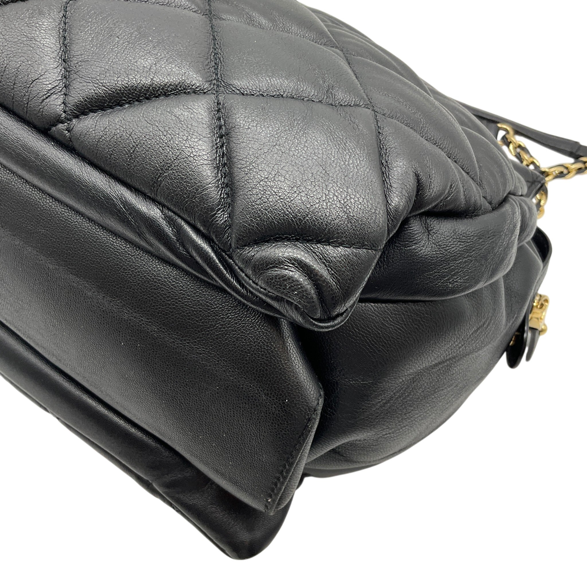Salvatore Ferragamo Black Leather Quilted Shoulder Bag with Bow