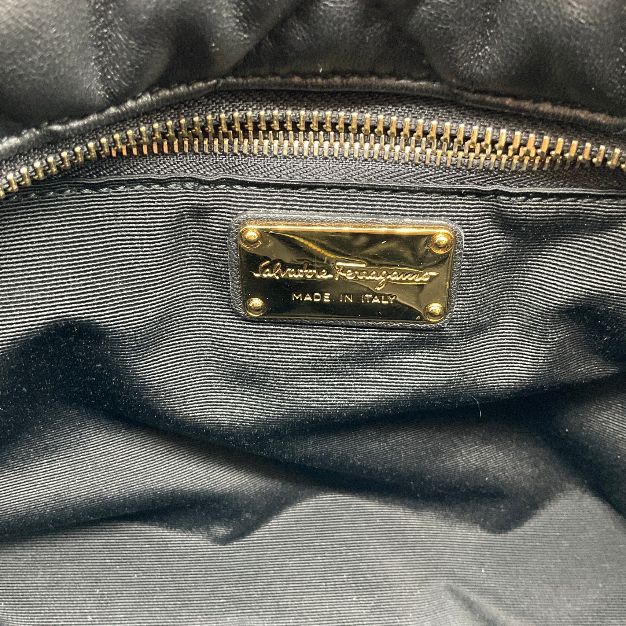 Salvatore Ferragamo Black Leather Quilted Shoulder Bag with Bow